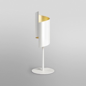 Weiße Ledvance Smart+ WiFi Tischlampe Decor Twist, 39,2 cm hoch, mit goldfarbener Innenseite.