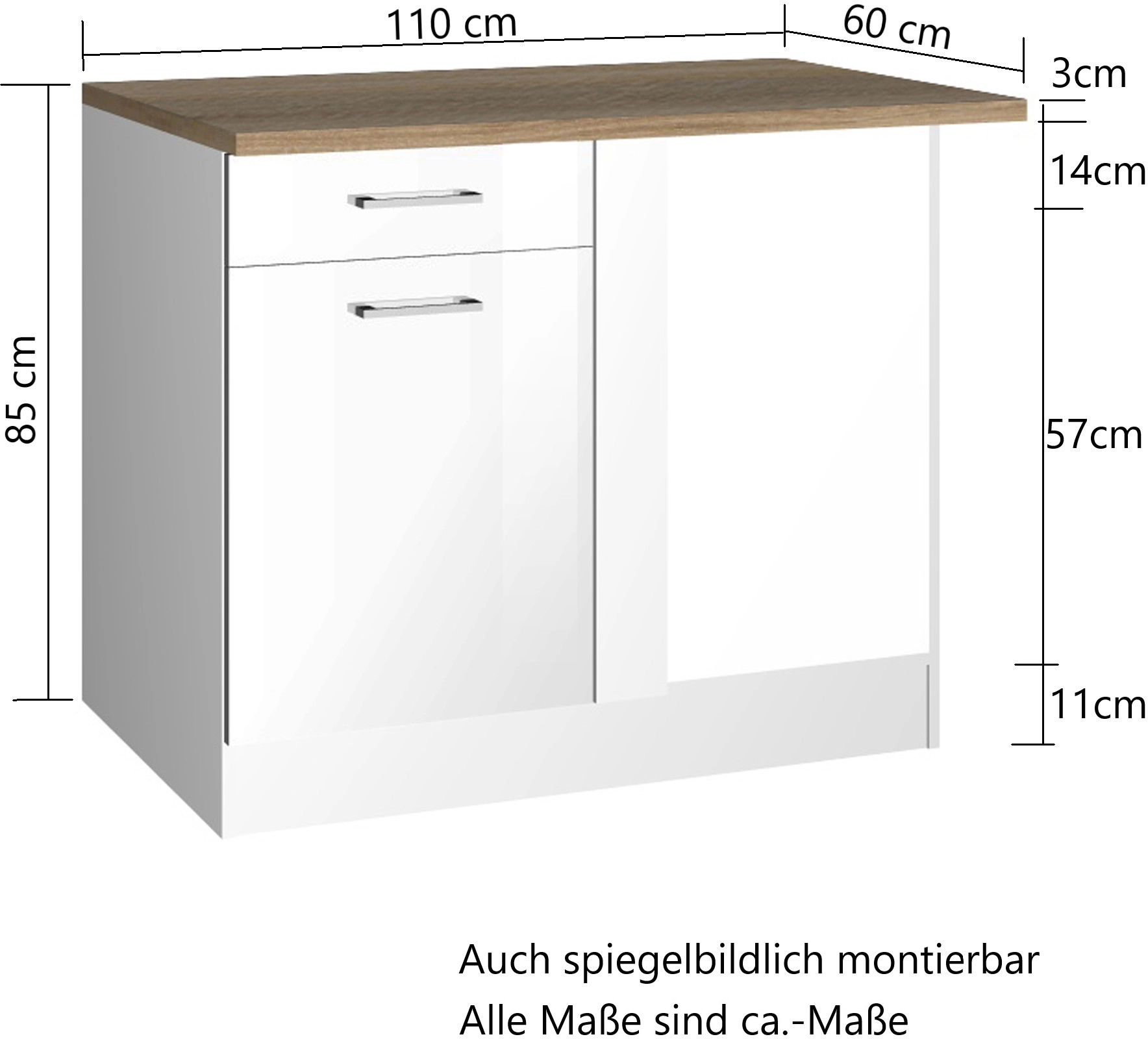 Held Möbel Hochglanz bei Graphit/Graphit Küchen-Eckschrank 110 Mailand kaufen OBI cm