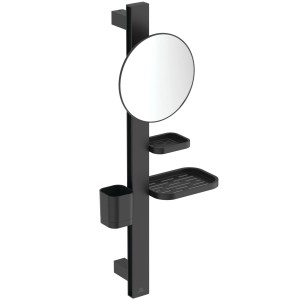 Ideal Standard Beauty Kosmetikspiegel-Set in Schwarz Matt mit Spiegel, Ablagen und Becher.