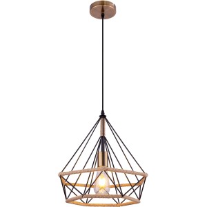 Globo Pendelleuchte Ulleu, 1-flammig, schwarz/braun, mit Hanfseil umwickelter Lampenschirm im DIY-Look.