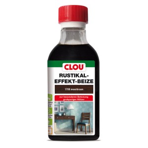 Clou Rustikaleffekt-Beize Moorbraun, 250ml Flasche für grobporige Hölzer.