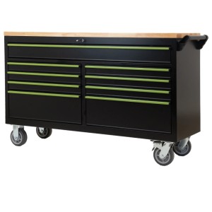TRUTZHOLM Werkstattwagen Star XXL 163 X 97 cm Arbeitsplatte Gummibaumholz 9 Schubladen Kugelgelagert Werkbank