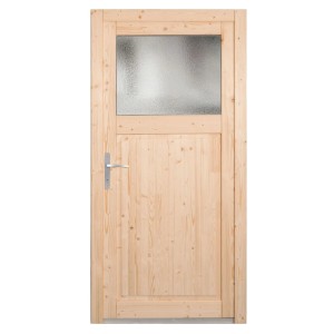 Nebeneingangstür Panto NET 504 Natur, Holz mit Lichtausschnitt und Ornamentglas.