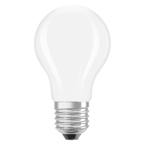 Matte E27 LED Lampe A60, 7W, 2700K, für warmweißes Licht.