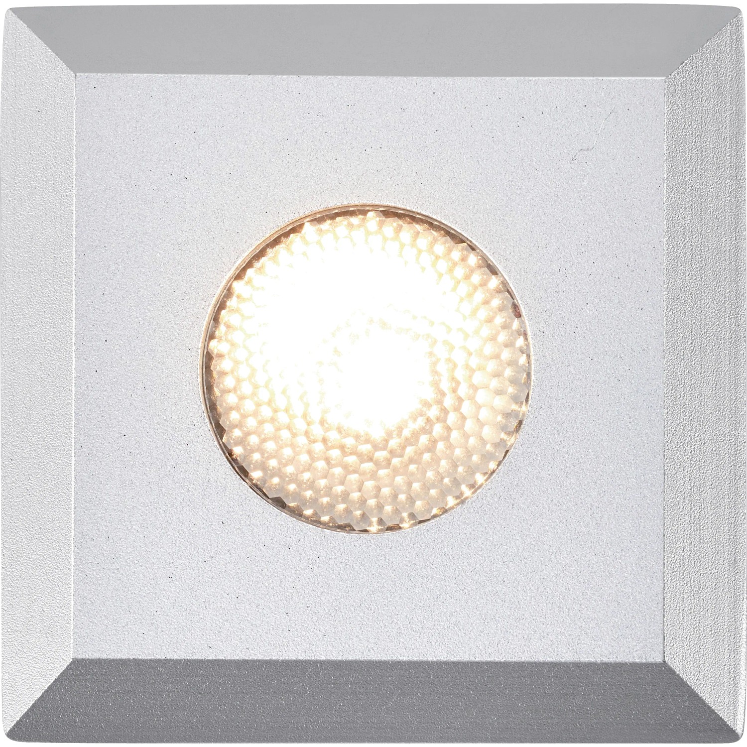 Quadratische, silberne LED Bodeneinbauleuchte Budoni (5er-Set) mit warmweißem Licht.