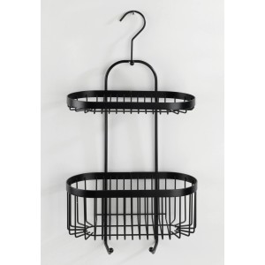 Schwarzer Wenko Bad-Caddy Classic Plus aus Stahl mit zwei Ablagekörben und Haken.