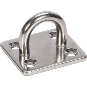 Edelstahl Deckplatte 40x35mm mit Öse zur Befestigung von Seilen und Tauen.