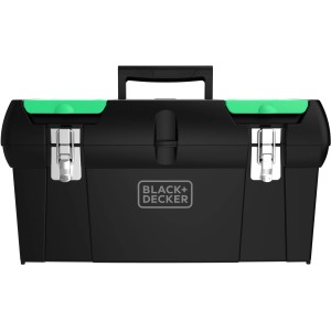 Black+Decker Werkzeugkoffer-Set reviva, 19 & 12,5, schwarz mit grünen Akzenten.