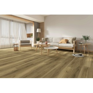 Wohnraum mit verlegtem Vinylboden Eiche Modena Mittel im Klicksystem.