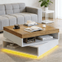 okwish Couchtisch mit LED Schubladen Drehbar 65x65x40cm Hochglanz Weiß_2