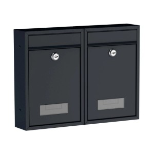 Basi Briefkasten Set, 2 anthrazitfarbene Stahl-Briefkästen mit Zylinderschloss.