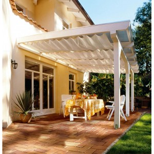 Skan Holz Sonnensegel, weißes Stoffsegel für Terrassenüberdachung 541x350 cm.