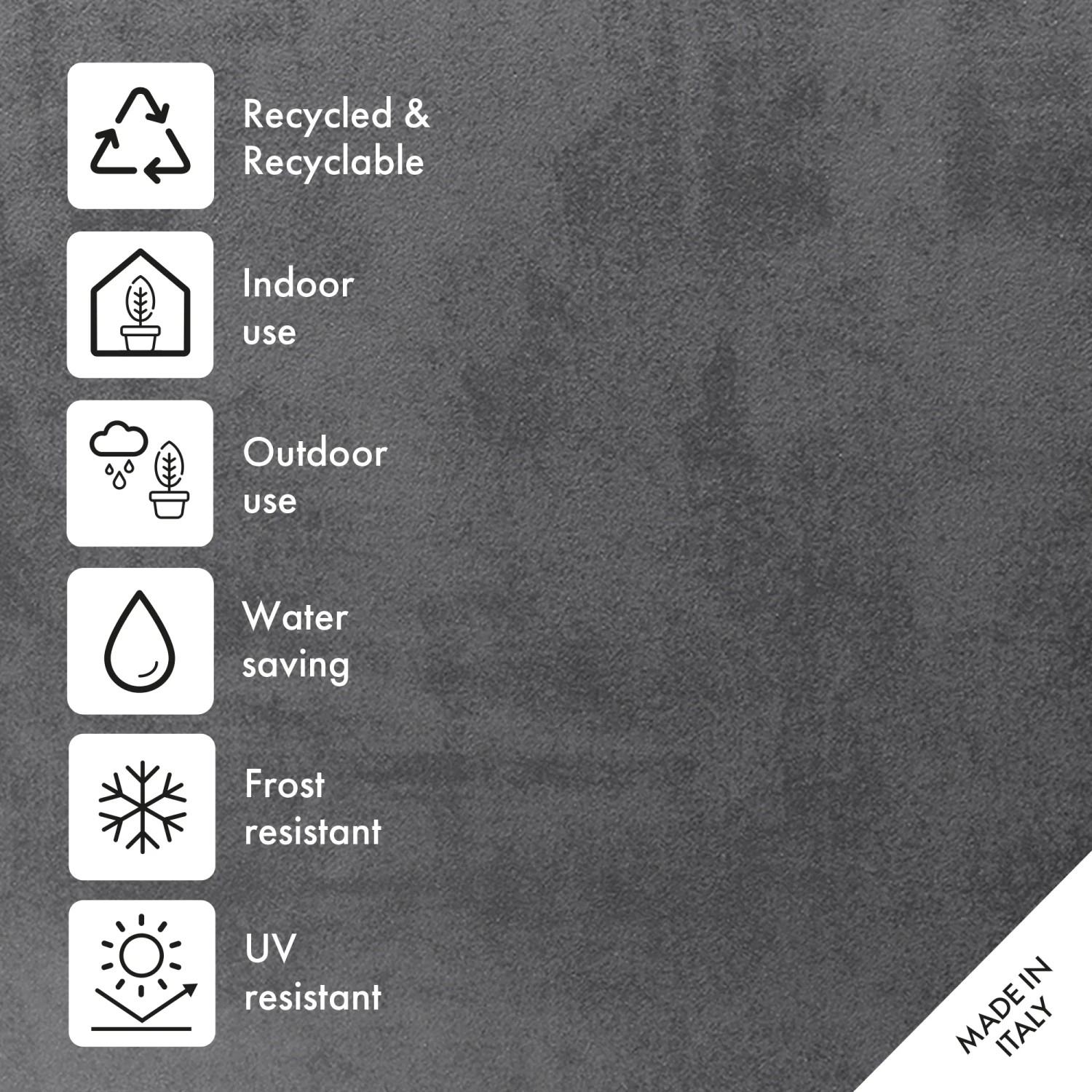 Eigenschaften des Deroma Millennium Pflanzkastens: Recycelbar, Innen/Aussen, Wassersparend, Frost/UV-beständig.