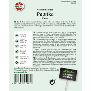Samenpackung Sperli Paprika Kostas F1-Hybride, Gemüsesamen für vitaminreiche Spitzpaprika.