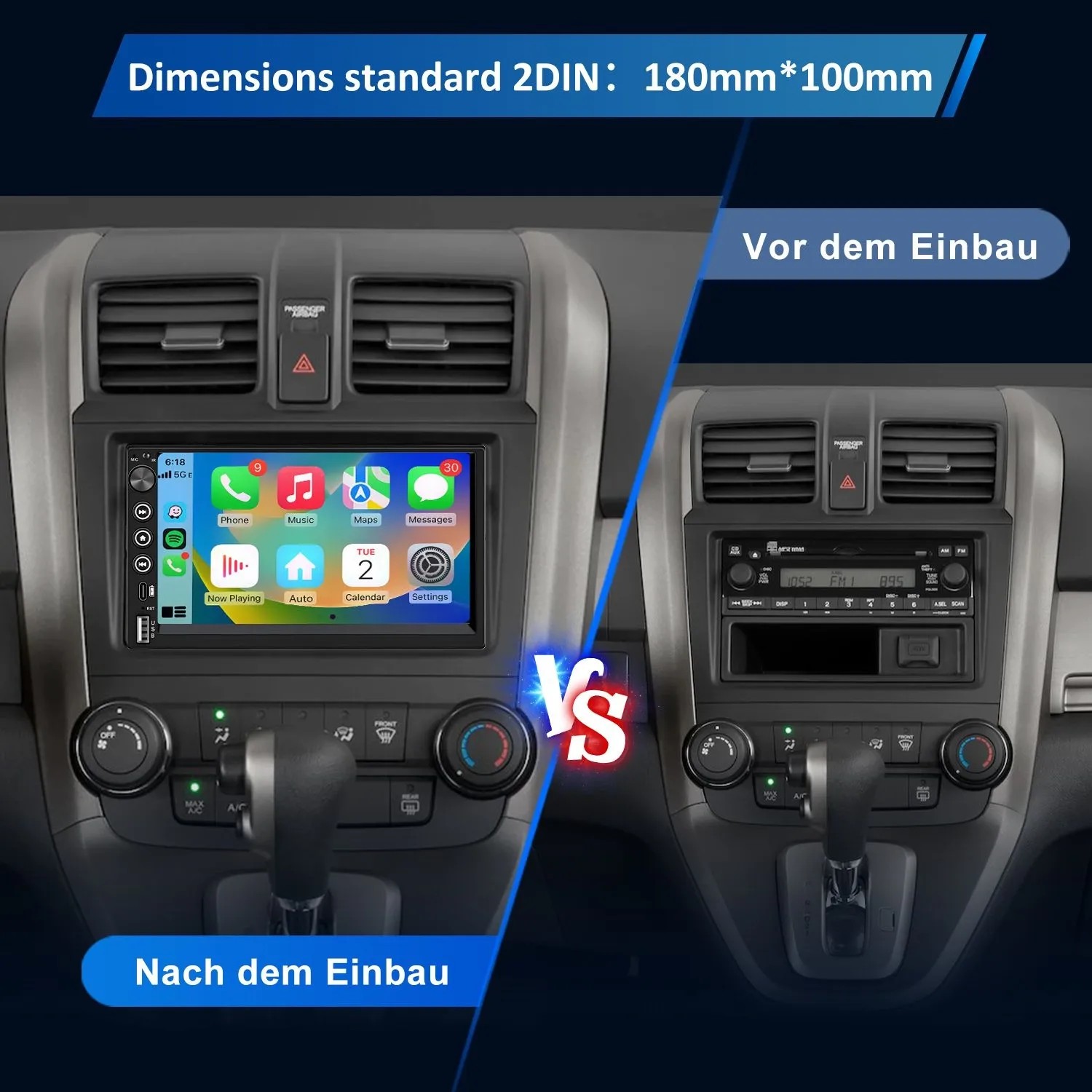 JUNSUN CARPLAY 7 Zoll Doppel DIN Autoradio mit Android Auto IPS Touchscreen 1024x600 Drehknopf Bluetooth FM_2