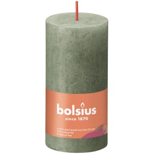 Bolsius Rustik-Kerze Shine, 100/50 mm, Frische Olive. Stumpenkerze mit rustikaler Oberfläche.