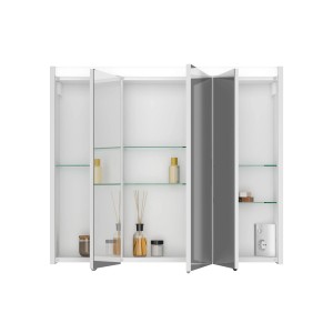 Jokey Spiegelschrank Sarto III, 80 cm, weiß hochglanz, mit drei Türen und Glasablagen.