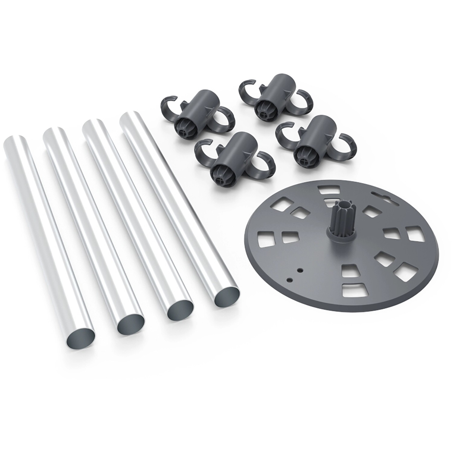 Gusta Garden Tomatenrankhilfe Tomato Buddy, silber, bestehend aus Rohren, Haken und Fuß.