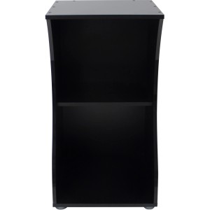 Schwarzer Fluval Aquariumunterschrank Flex für 57 l Aquarium mit zwei Ablagefächern.