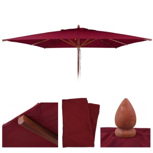 Ersatzbezug für MCW Holz-Sonnenschirm, eckig, 4x4m, Polyester Bordeaux