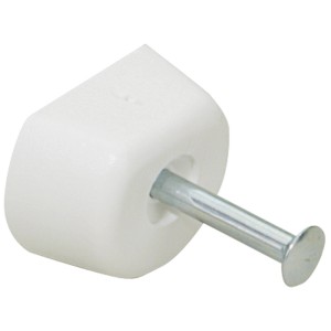 Weißer Hettich Bodenträger mit Nagelstift für Regalböden.