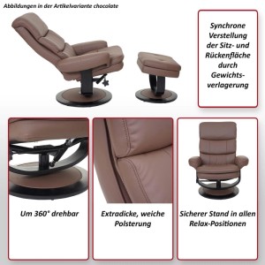 Brauner Relaxsessel mit Hocker und Staufach aus Kunstleder.