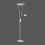 Moderner LED-Deckenfluter Helia aus Stahl, gebürstet, mit Leseleuchte, Höhe 187-197,5 cm.