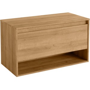 Fackelmann Waschbeckenunterschrank NATURA Asteiche, 93,4 cm breit, mit Schublade und offenem Fach.