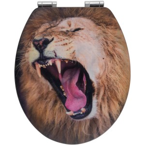 WC-Sitz Lion mit 3D-Effekt: MDF-Sitz mit brüllendem Löwen, Absenkautomatik, mehrfarbig.