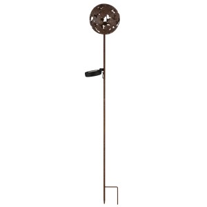 Rostfarbene Globo Solarleuchte Kugel mit Ahornblatt-Muster für den Garten, 91,5 cm hoch.