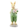 Grüner Osterhase Junge aus Polyresin, 11,5 cm, mit Blumen für die Osterdeko.