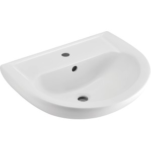 Weißes Keramik Handwaschbecken, 58x46x21 cm, mit Überlauf für Bad oder Gäste-WC.
