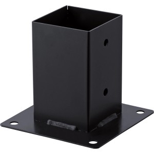 Anthrazitfarbene Aufschraubhülse, pulverbeschichtet, 145x150 mm, zur Montage von Holzbalken.