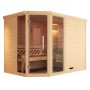 Weka Elementsauna Kemi Eck mit Glastür und Fenster aus Fichtenholz.
