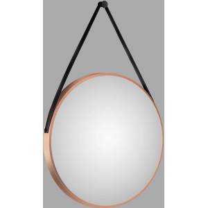 Runder DSK Design Wandspiegel Silver Coiffeur Ø 80 cm mit Kupferrahmen und Lederband.