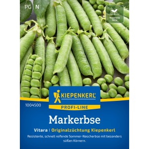 Kiepenkerl Markerbse Vitara: Packung mit Erbsenschoten und Erbsenkörnern.