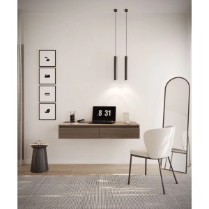 Selsey Bemmi Wand-Schminktisch 120 cm in Nussbaum-Holzoptik mit 2 Schubladen, modern, schwebend.