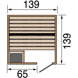 Grundriss Weka Massivholzsauna Valida 1 Sparset mit Maßen, Tür und Ofen
