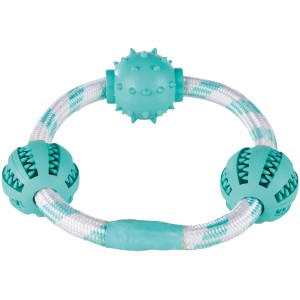 Trixie Seilring Denta Fun mit Naturgummi-Bällen (mintfresh) für Hunde-Zahnpflege.