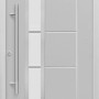 Graue Sicherheits-Haustür ThermoSpace Prime Paris RC2 mit Edelstahlgriff und Glaseinsatz.
