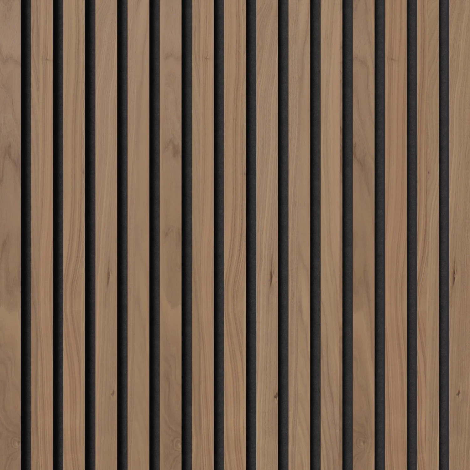 Akustikpaneel Walnuss mit schwarzen Filzstreifen für Wand- und Deckengestaltung.