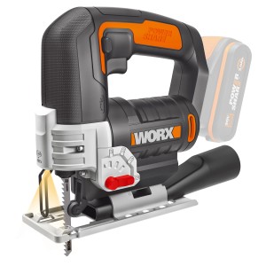 Worx Akku-Stichsäge WX543.9 PowerShare 20 V Solo, Akku-betriebene Stichsäge in Schwarz/Orange.