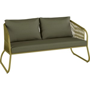 Lounge-Sofa des 4-teiligen Lounge-Set Scafford mit Seilbespannung in Oliv. Gartenmöbel mit Kissen.
