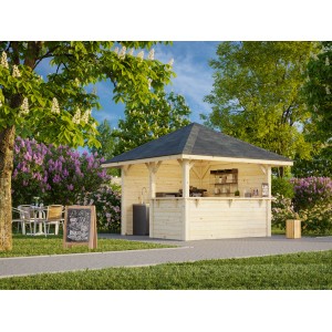 Palmako Pavillon Bianca Set 103, 300x300 cm, lackiert weiß, mit Ecktresen im Garten.