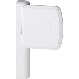 Weißer Abus Fenstergriff FO400N mit Befestigungsanker für Fenstersicherung.