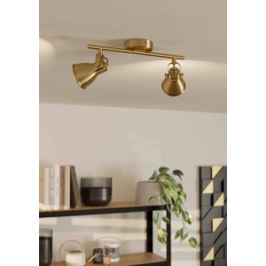 Messing-goldene Eglo Spotleuchte Seras, 2-flammig, mit GU10 Leuchtmittel an der Decke.