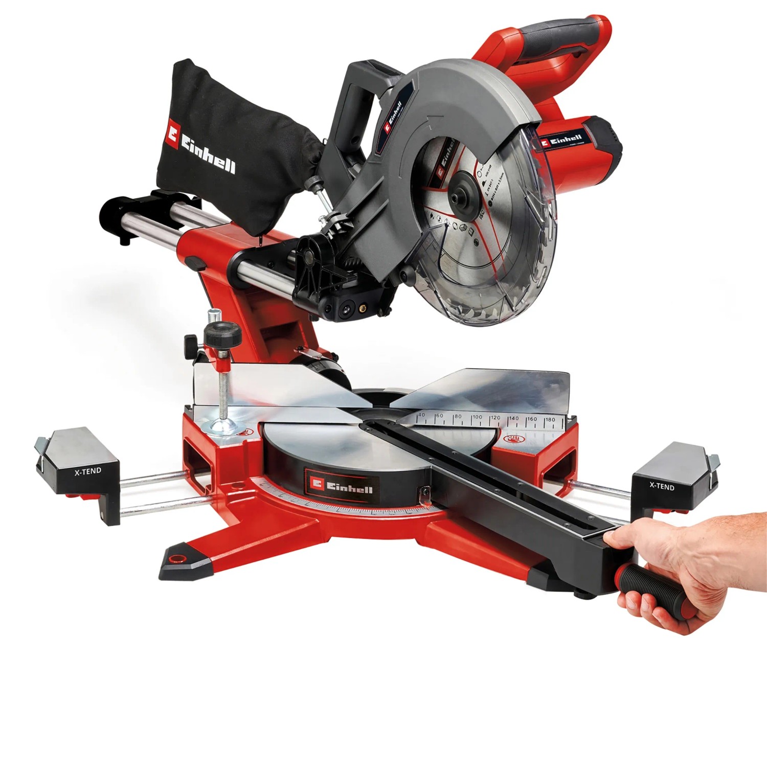 Einhell Akku-Zug-Kapp-Gehrungssäge TE-SM 36/10 L Li-Solo, rot/schwarz. Für präzise Schnitte.