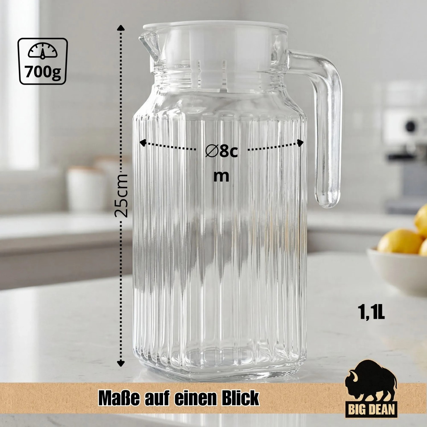 BigDean Kühlschrankkrug 1,1 Liter Glas Wasserkrug Mit Deckel Ergonomischer Griff kaufen bei OBI