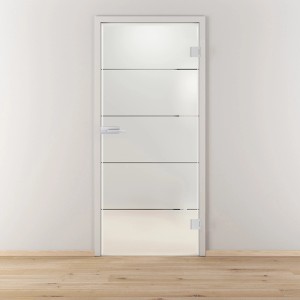 Novadoors Glastür-Set Nova 503, DIN R, 82,1x201,3 cm, satiniertes Glas mit Edelstahl-Optik.