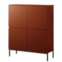 Selsey Highboard Bemmi, ziegelrot matt, 100 cm hoch, 4 Türen, schwarze Metallbeine. Moderne Kommode.